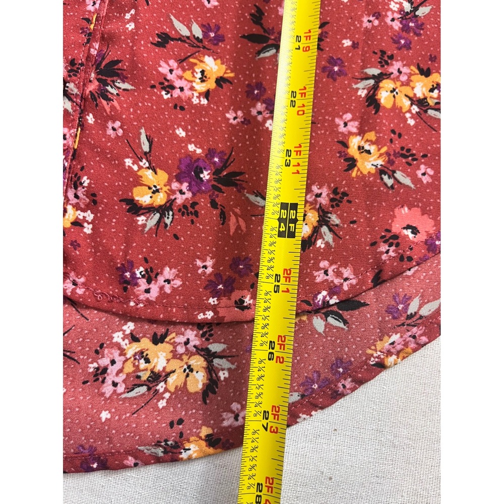 Maurices Womens Rust Red Orange Floral V-Neck Blouse sz M Fall Office Layering - Picture 3 of 7